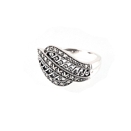 Sterling Silver Openwork Marcasite Wave Band Ring - Click Image to Close